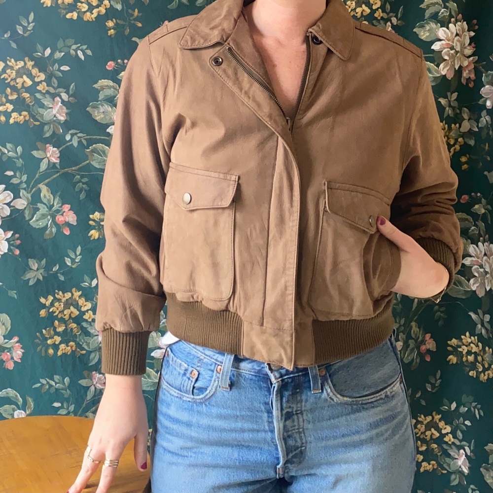 Vintage Leather Suede Bomber Jacket